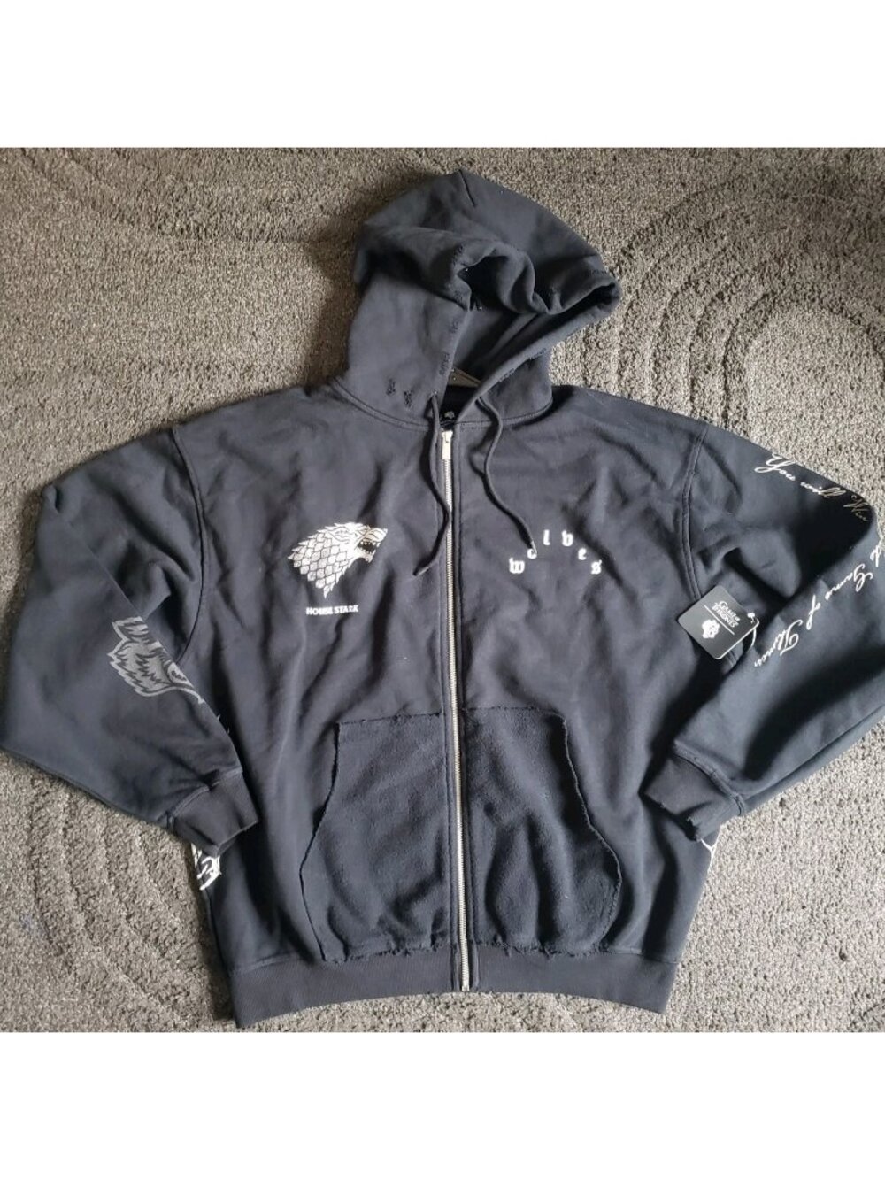 NWT Darcsport x Game of Thrones House Stark Black Full Zip Fleece Hoodie Size L